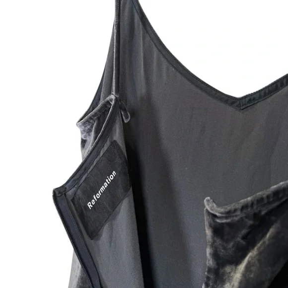 Reformation Size S Gaia Velvet V-Neck Midi Slip Dress in Caviar Slate Grey - Picture 5 of 6